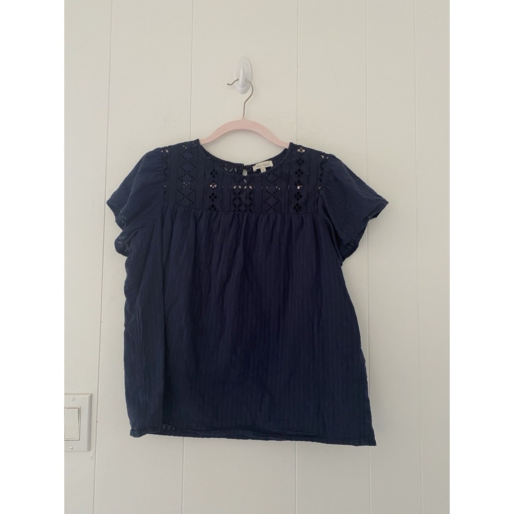 Ella Moss Women's Blue‎ Gauze Eyelet Short Sleeve Bohemian Peasant Blouse Small